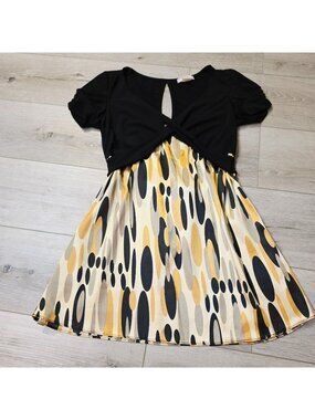 Vtg Y2K Short Sleeve Baby Doll Wrap Top Keyhole Detail Yellow Black Sz M